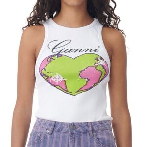 EUC- WHITE GRAPHIC RIB HEART TANK TOP Sz XS